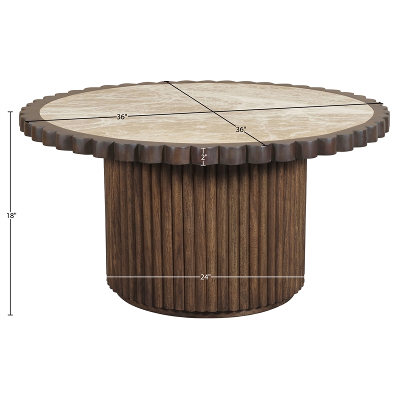 Meridian Furniture Elvira Beige / Brown Marble And Mango Wood Coffee Table