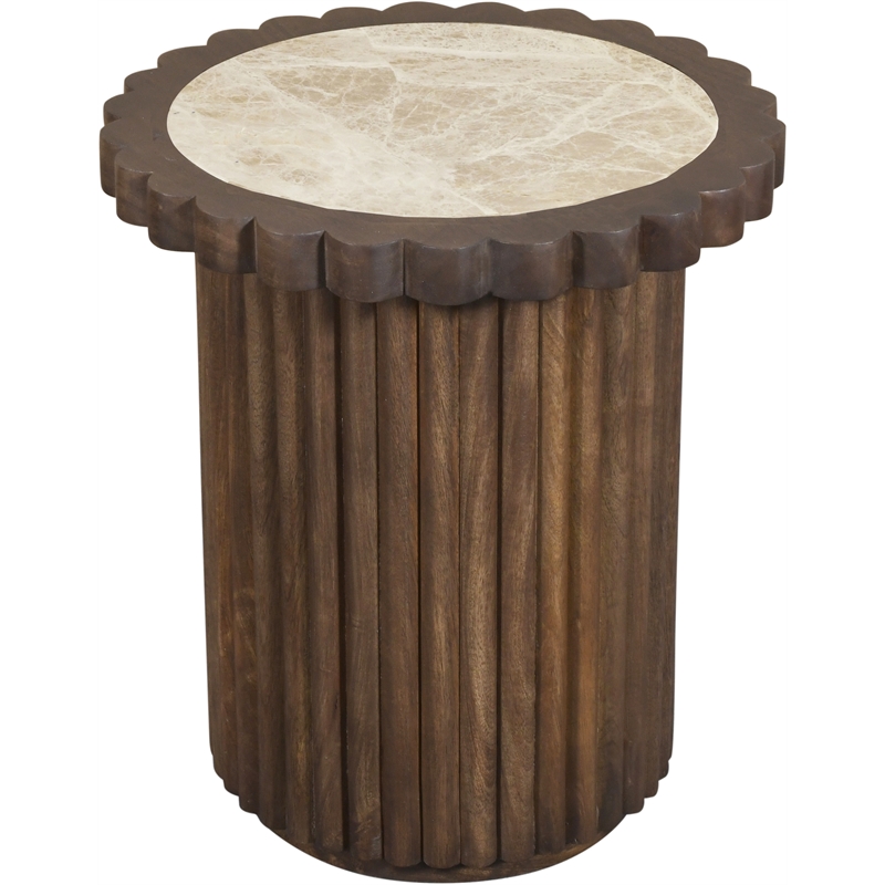 Meridian Furniture Elvira Beige / Brown Marble And Mango Wood End Table