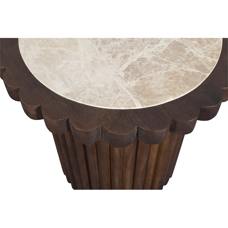 Meridian Furniture Elvira Beige / Brown Marble And Mango Wood End Table