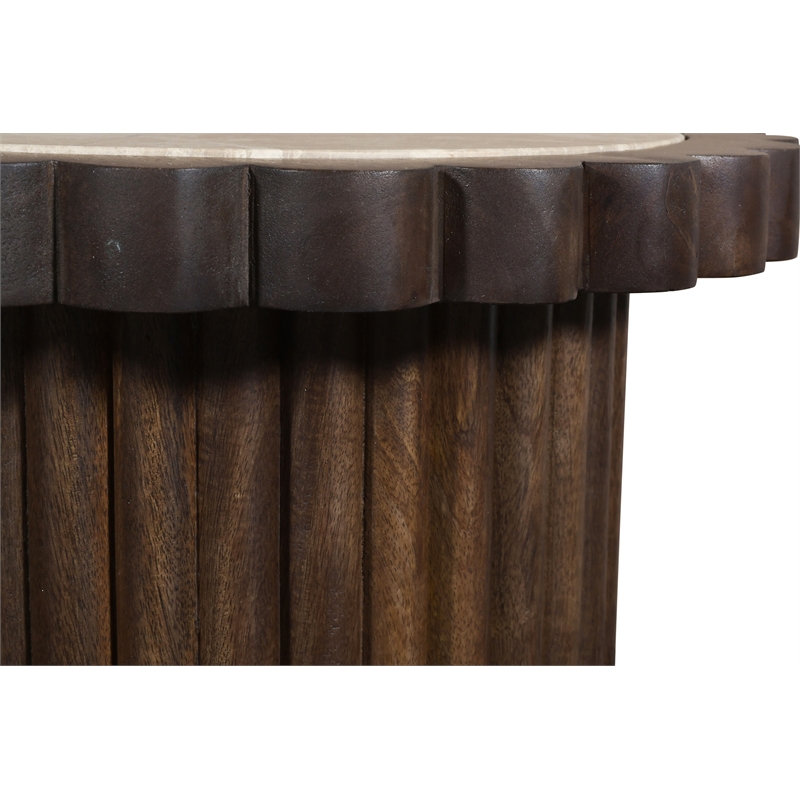 Meridian Furniture Elvira Beige / Brown Marble And Mango Wood End Table