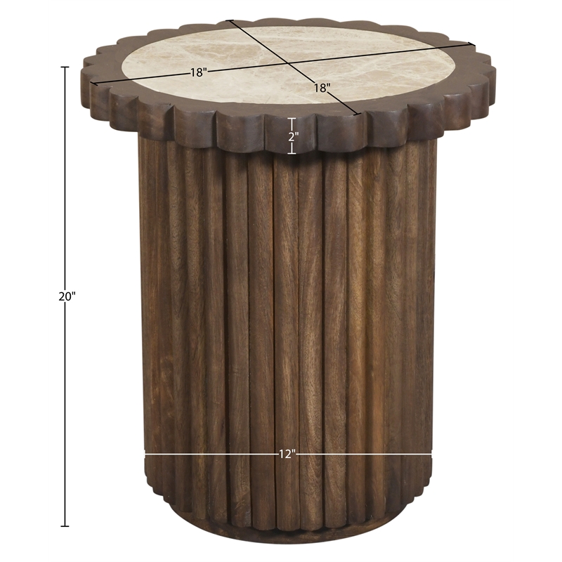 Meridian Furniture Elvira Beige / Brown Marble And Mango Wood End Table