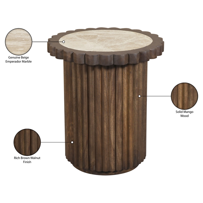 Meridian Furniture Elvira Beige / Brown Marble And Mango Wood End Table