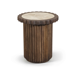Meridian Furniture Elvira Beige / Brown Marble And Mango Wood End Table