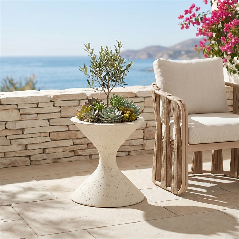 Meridian Furniture Vessa Cream Indoor / Outdoor Concrete Planter
