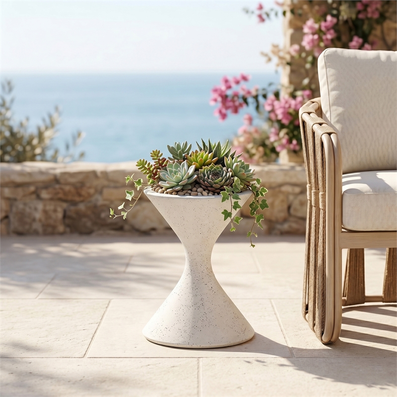 Meridian Furniture Vessa Cream Indoor / Outdoor Concrete Planter