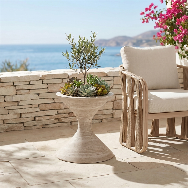 Meridian Furniture Vessa Travertine Indoor / Outdoor Concrete Planter