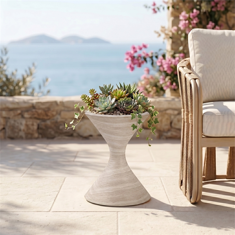 Meridian Furniture Vessa Travertine Indoor / Outdoor Concrete Planter