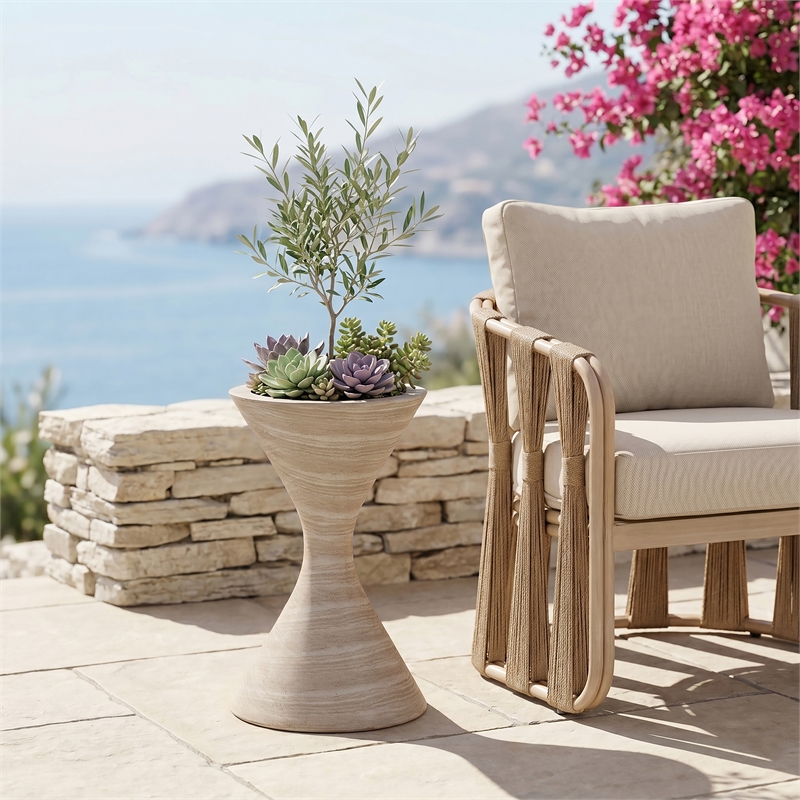 Meridian Furniture Vessa Travertine Indoor / Outdoor Concrete Planter