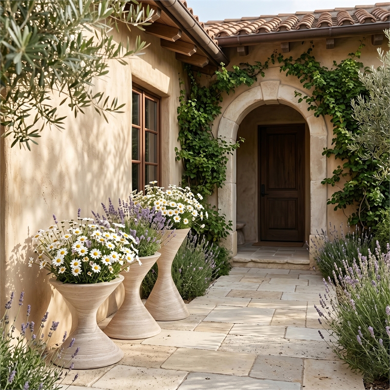 Meridian Furniture Vessa Travertine Indoor / Outdoor Concrete Planter