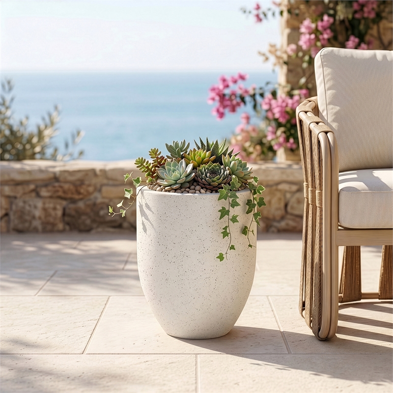 Meridian Furniture Florique Cream Indoor / Outdoor Concrete Planter