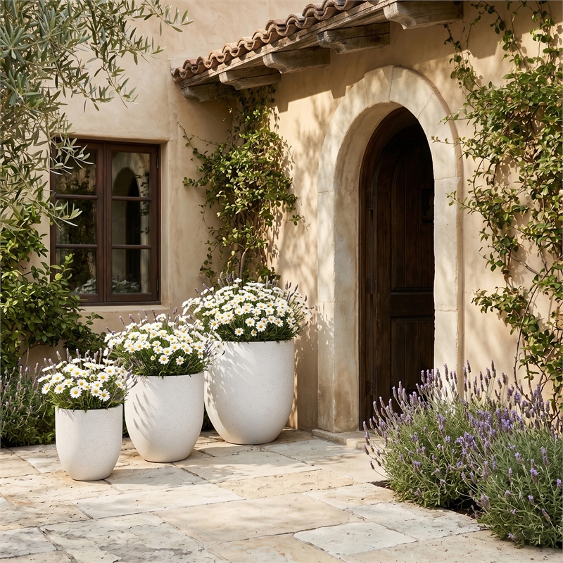 Meridian Furniture Florique Cream Indoor / Outdoor Concrete Planter