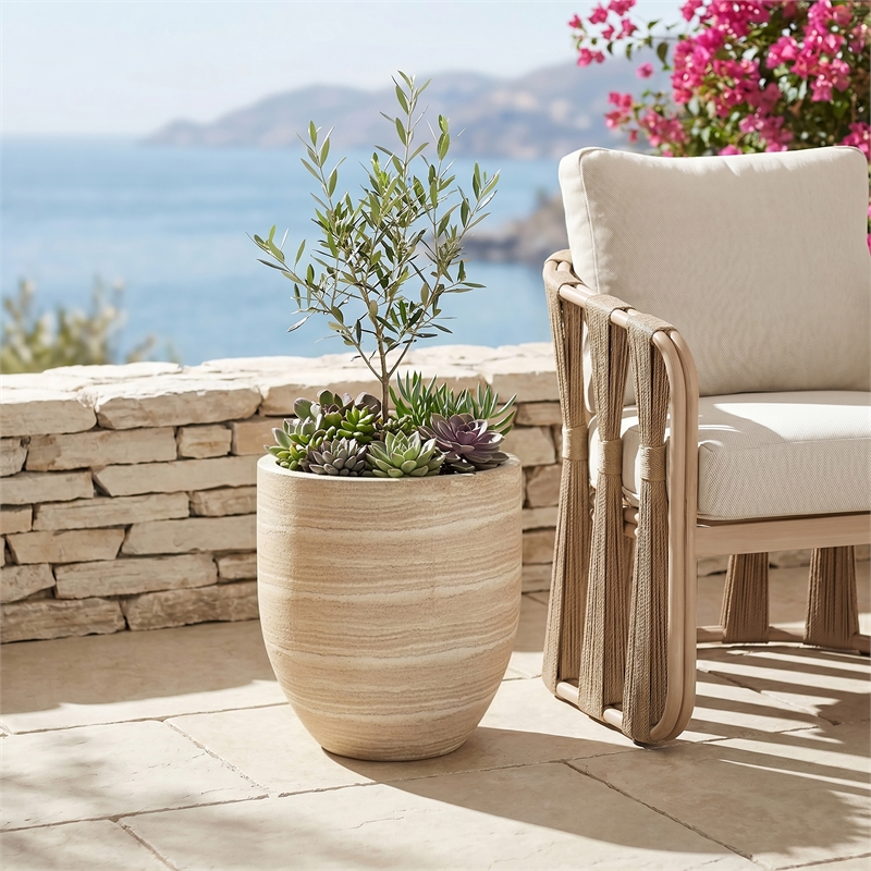 Meridian Furniture Florique Travertine Indoor / Outdoor Concrete Planter