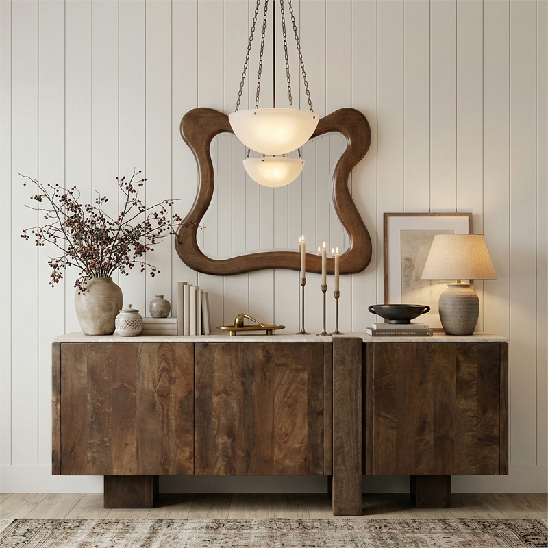 Meridian Furniture Pietra Brown Travertine And Mango Wood Sideboard / Buffet