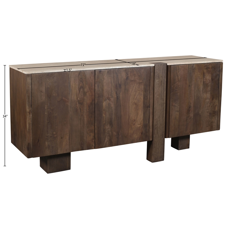 Meridian Furniture Pietra Brown Travertine And Mango Wood Sideboard / Buffet