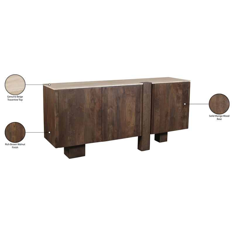 Meridian Furniture Pietra Brown Travertine And Mango Wood Sideboard / Buffet