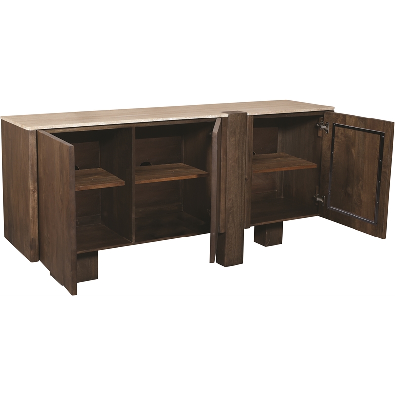 Meridian Furniture Pietra Brown Travertine And Mango Wood Sideboard / Buffet