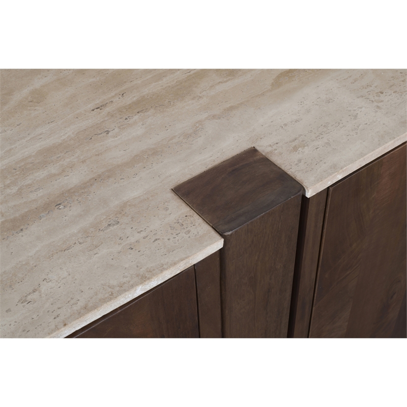 Meridian Furniture Pietra Brown Travertine And Mango Wood Sideboard / Buffet