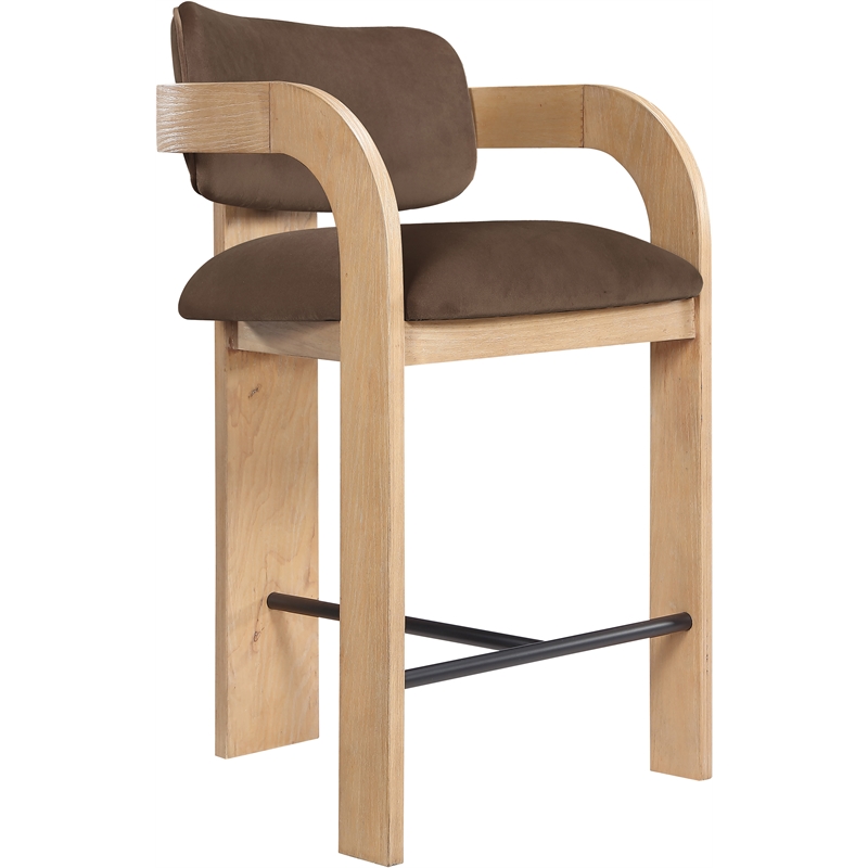 Meridian Furniture Cedra Brown Velvet Performance Fabric Counter Stool