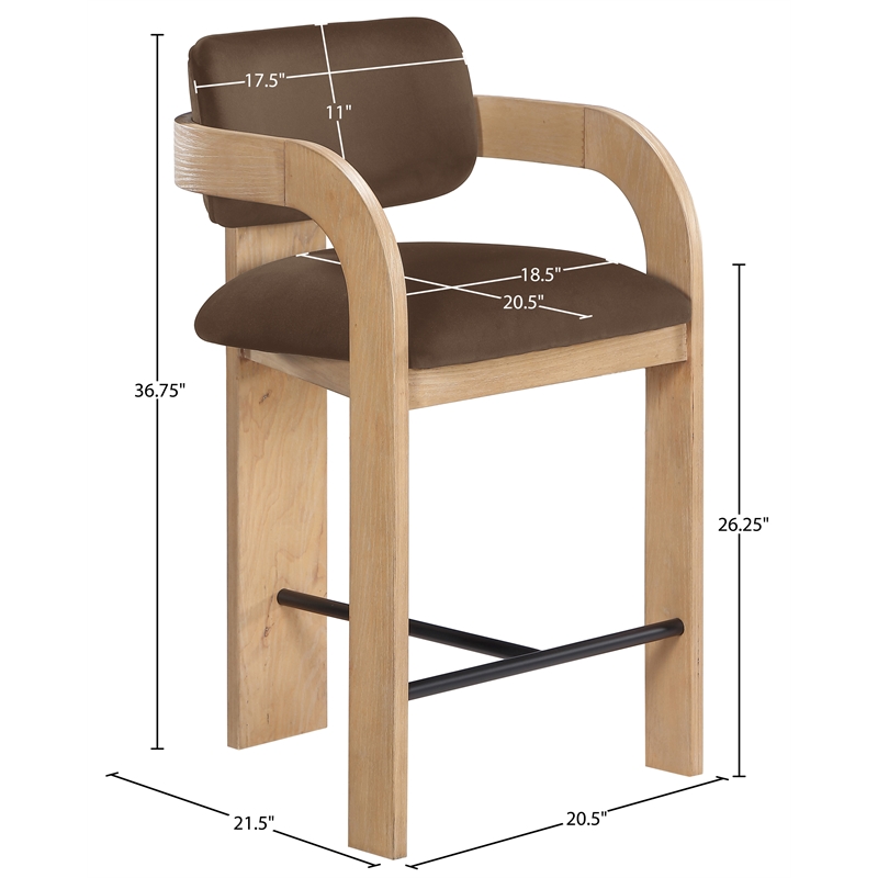 Meridian Furniture Cedra Brown Velvet Performance Fabric Counter Stool