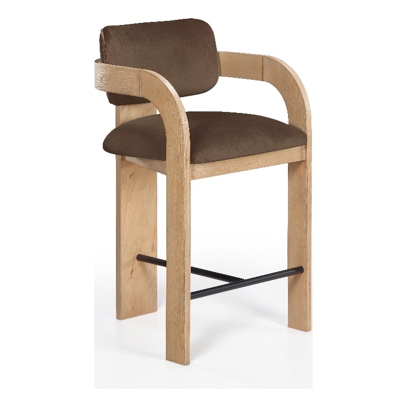 Meridian Furniture Cedra Brown Velvet Performance Fabric Counter Stool