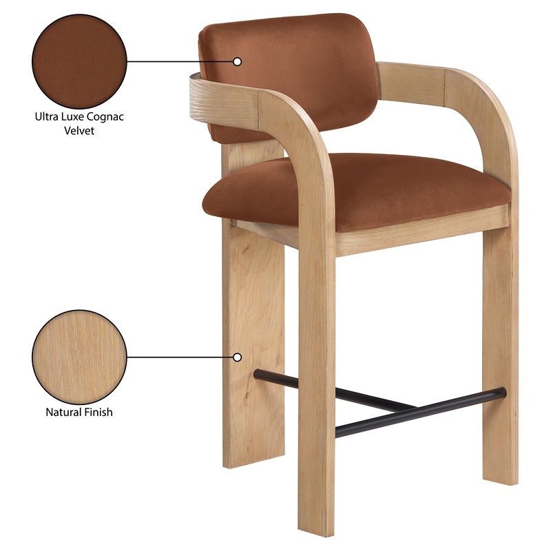 Meridian Furniture Cedra Cognac Velvet Performance Fabric Counter Stool