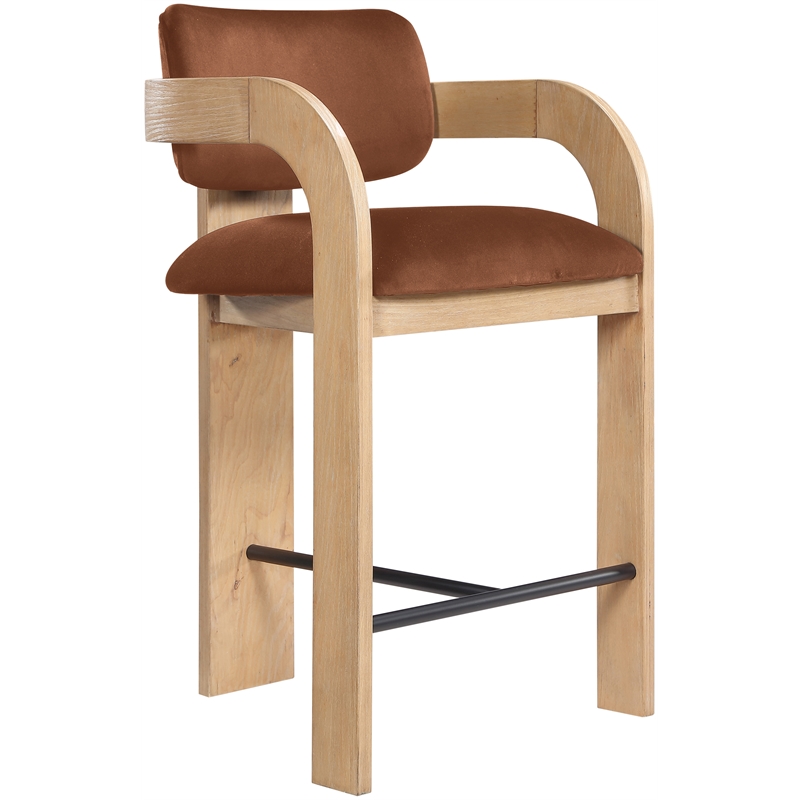 Meridian Furniture Cedra Cognac Velvet Performance Fabric Counter Stool
