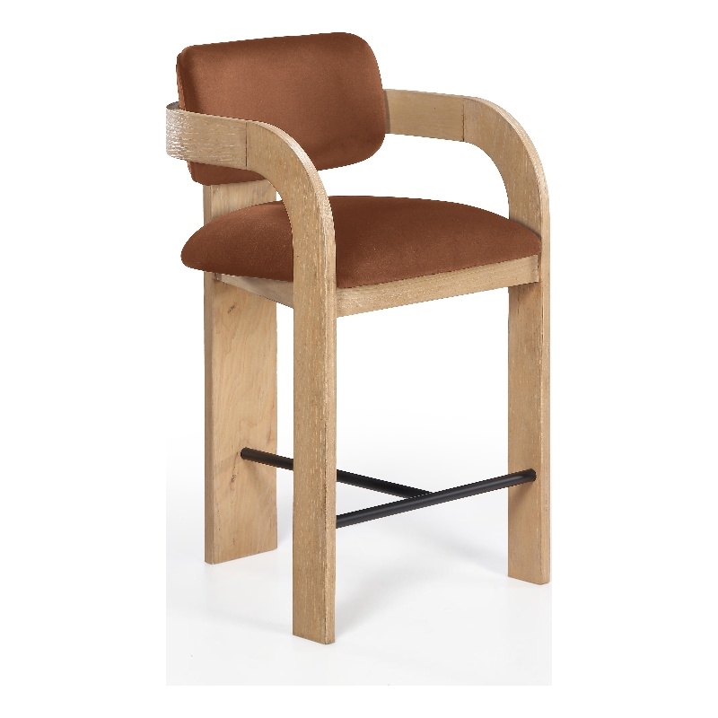 Meridian Furniture Cedra Cognac Velvet Performance Fabric Counter Stool