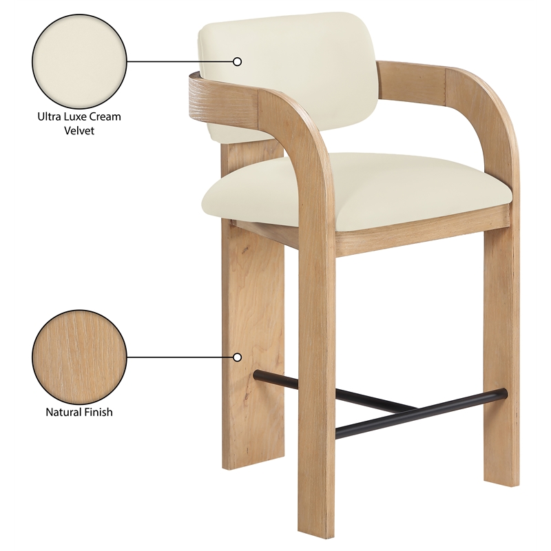 Meridian Furniture Cedra Cream Velvet Performance Fabric Counter Stool