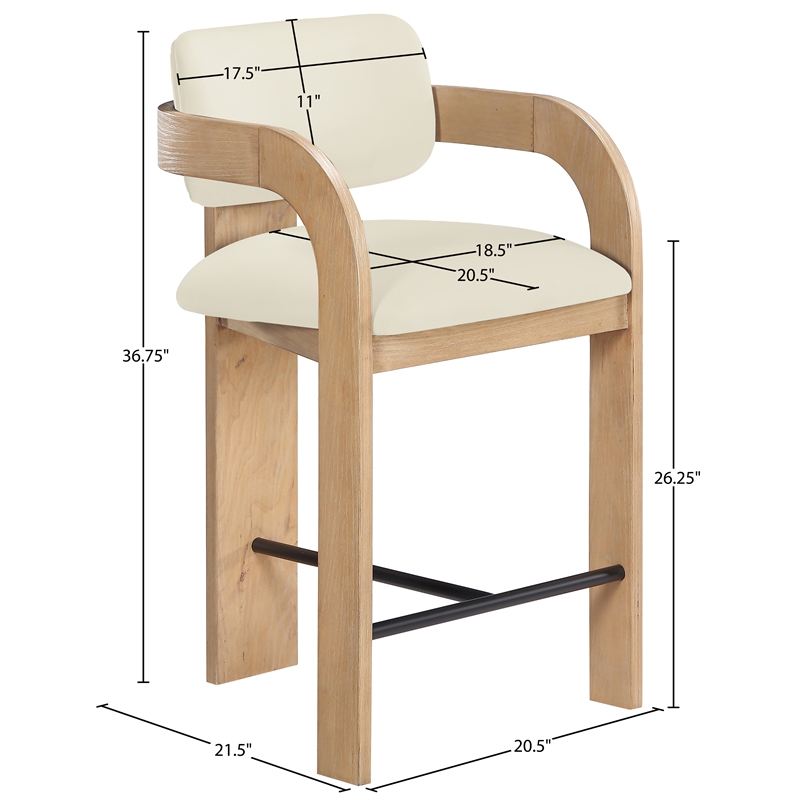 Meridian Furniture Cedra Cream Velvet Performance Fabric Counter Stool