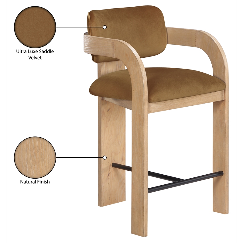 Meridian Furniture Cedra Saddle Velvet Performance Fabric Counter Stool