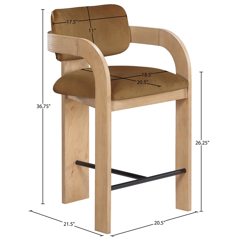 Meridian Furniture Cedra Saddle Velvet Performance Fabric Counter Stool