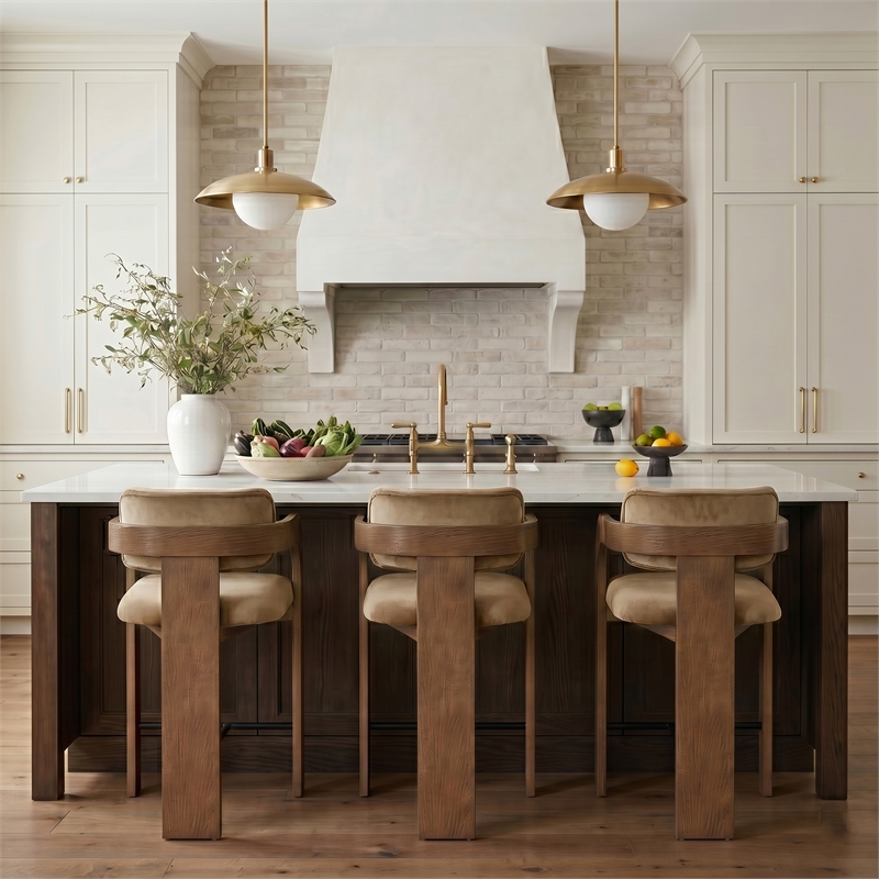 Meridian Furniture Cedra Beige Velvet Performance Fabric Counter Stool
