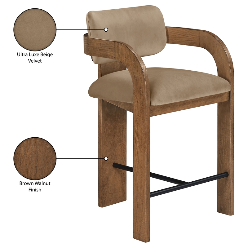 Meridian Furniture Cedra Beige Velvet Performance Fabric Counter Stool
