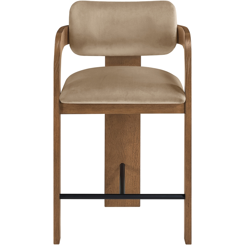 Meridian Furniture Cedra Beige Velvet Performance Fabric Counter Stool