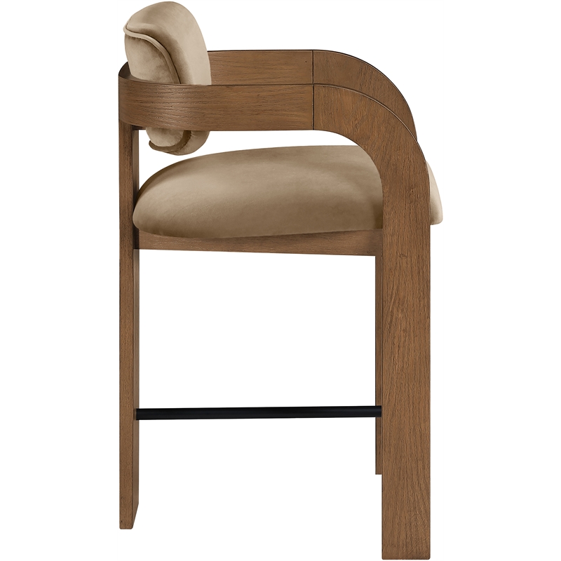 Meridian Furniture Cedra Beige Velvet Performance Fabric Counter Stool