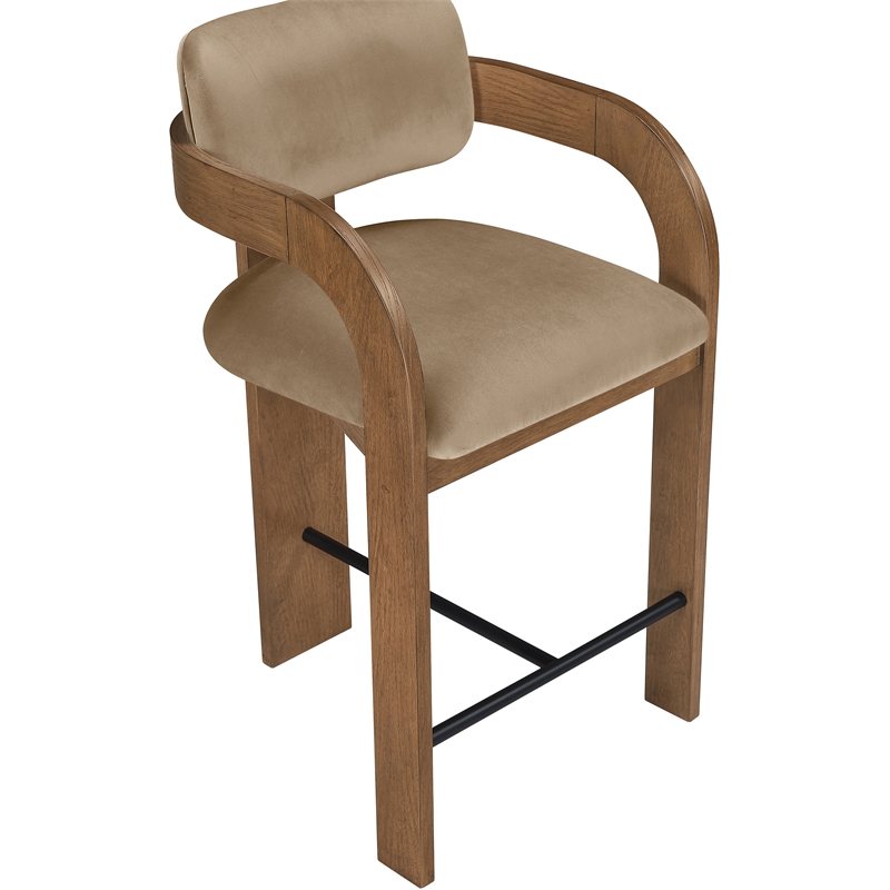 Meridian Furniture Cedra Beige Velvet Performance Fabric Counter Stool