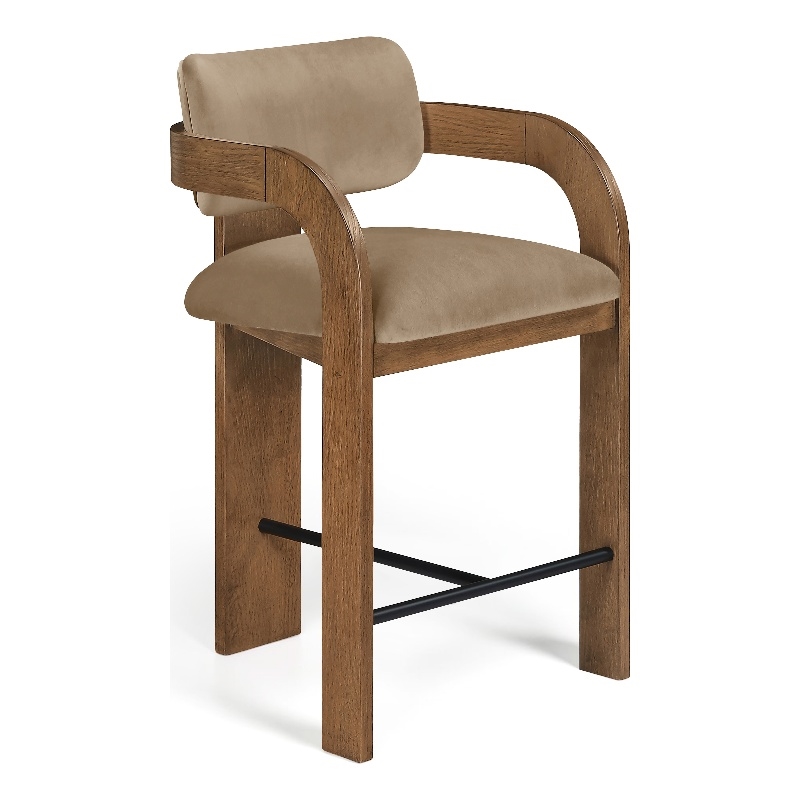 Meridian Furniture Cedra Beige Velvet Performance Fabric Counter Stool