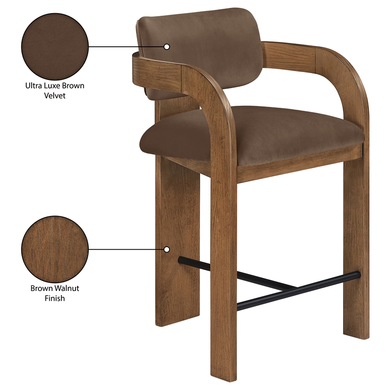 Meridian Furniture Cedra Brown Velvet Performance Fabric Counter Stool