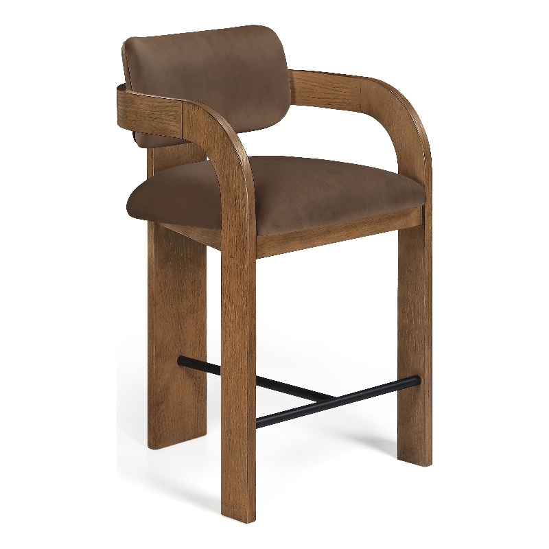 Meridian Furniture Cedra Brown Velvet Performance Fabric Counter Stool