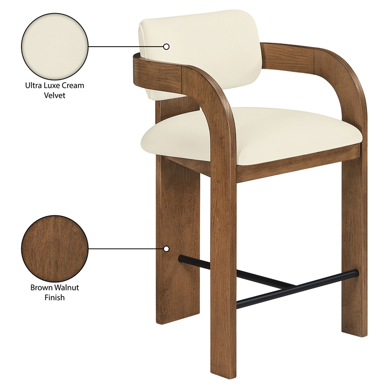 Meridian Furniture Cedra Cream Velvet Performance Fabric Counter Stool