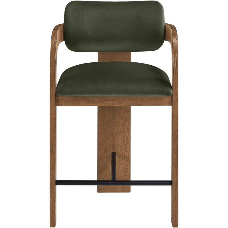 Meridian Furniture Cedra Green Velvet Performance Fabric Counter Stool
