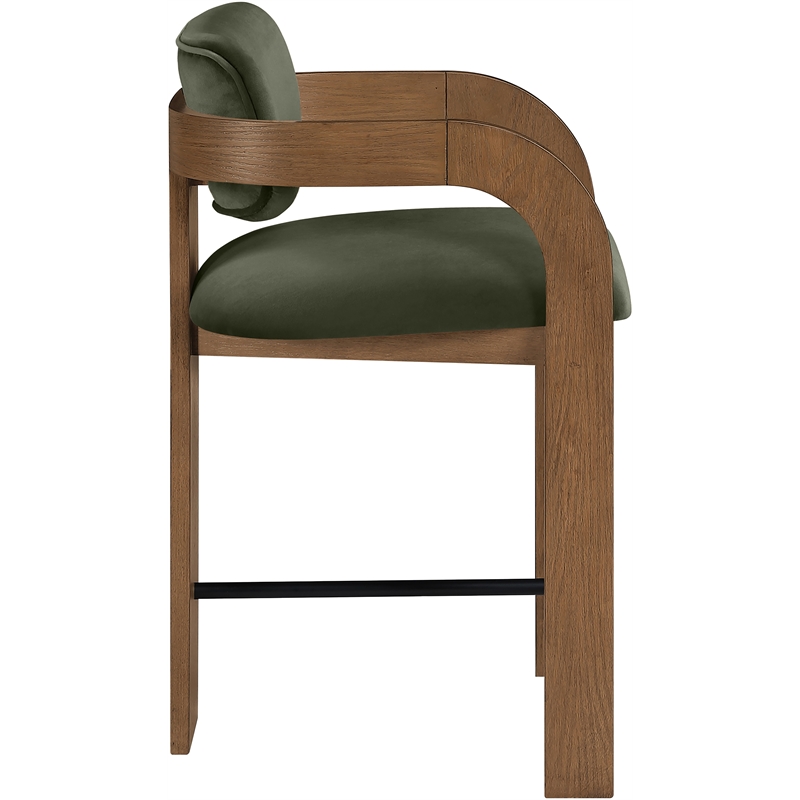 Meridian Furniture Cedra Green Velvet Performance Fabric Counter Stool
