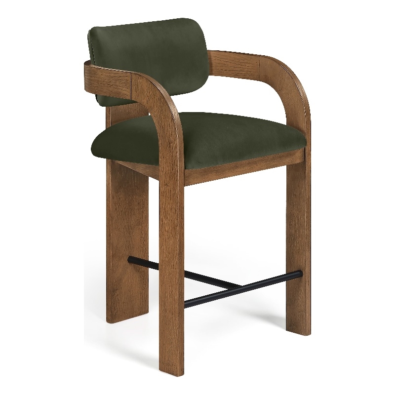 Meridian Furniture Cedra Green Velvet Performance Fabric Counter Stool