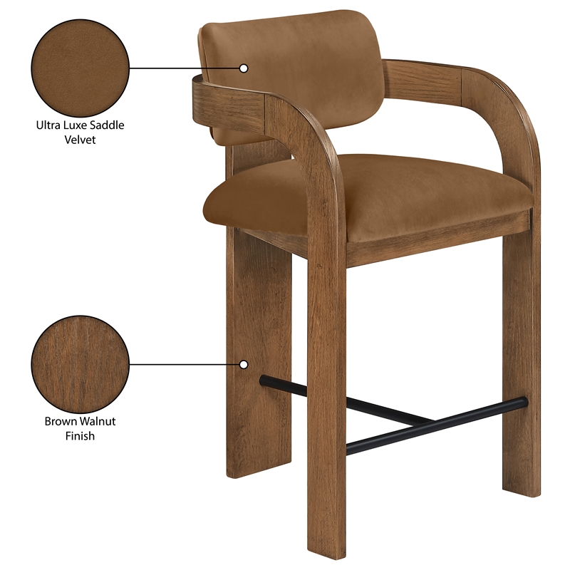 Meridian Furniture Cedra Saddle Velvet Performance Fabric Counter Stool