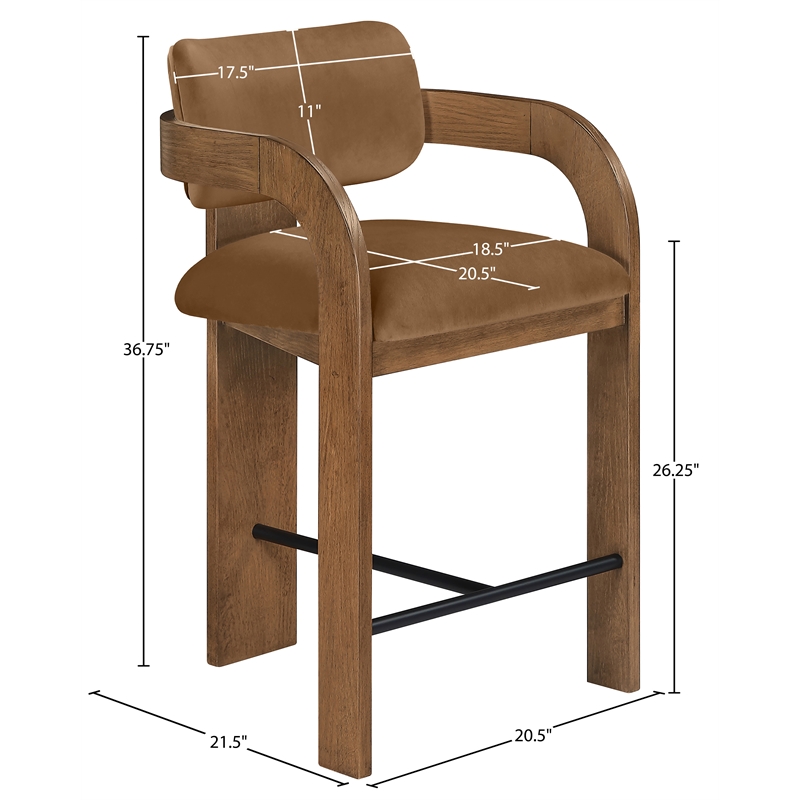 Meridian Furniture Cedra Saddle Velvet Performance Fabric Counter Stool