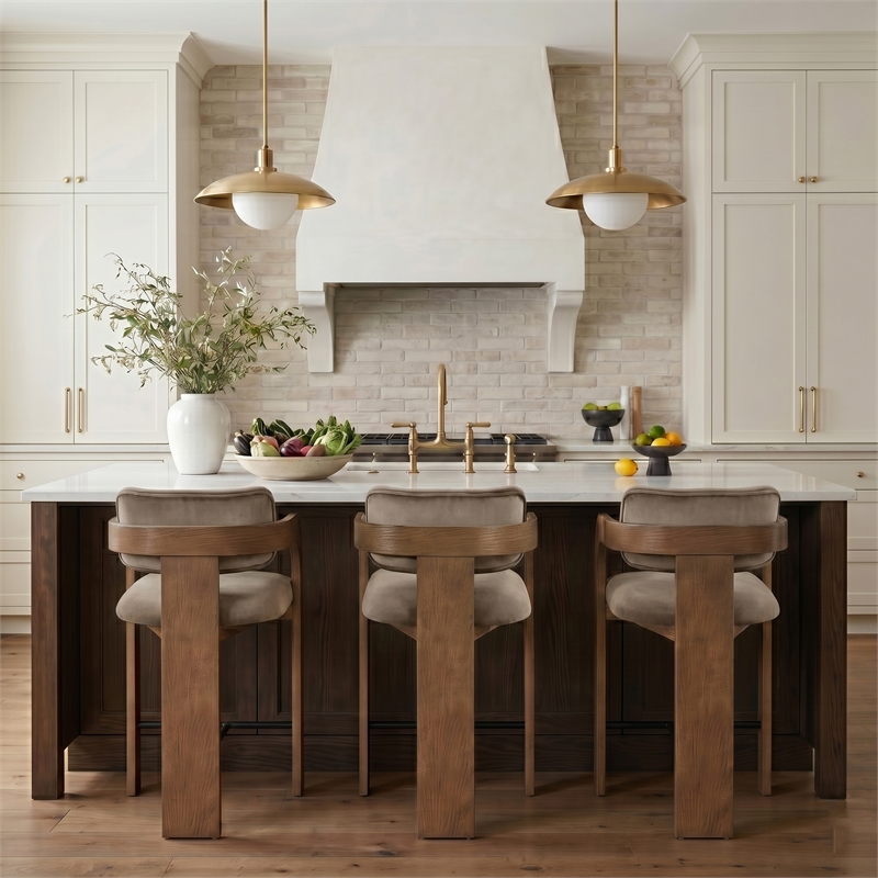Meridian Furniture Cedra Taupe Velvet Performance Fabric Counter Stool