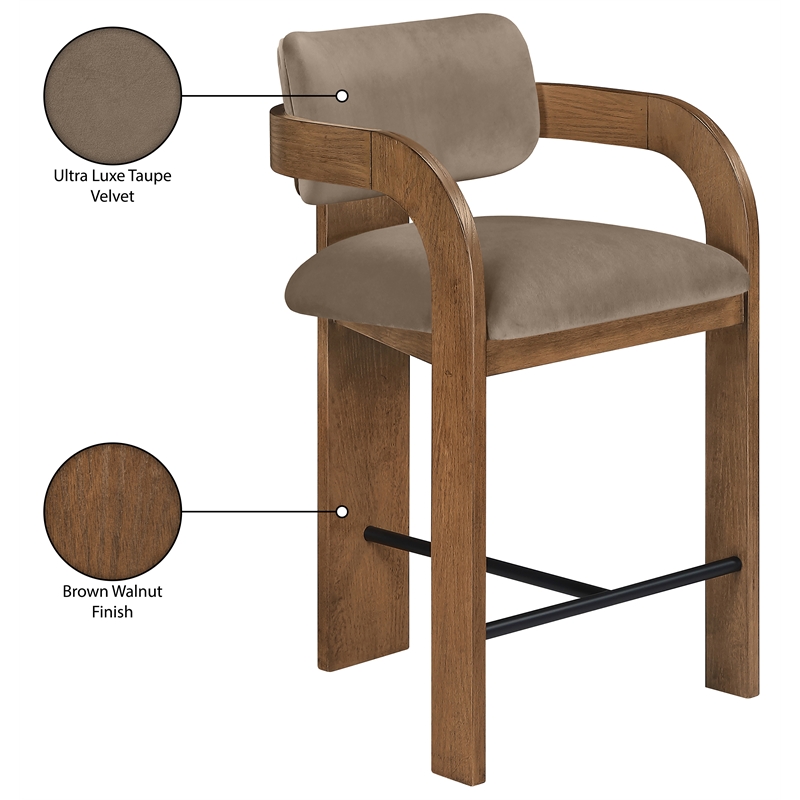 Meridian Furniture Cedra Taupe Velvet Performance Fabric Counter Stool