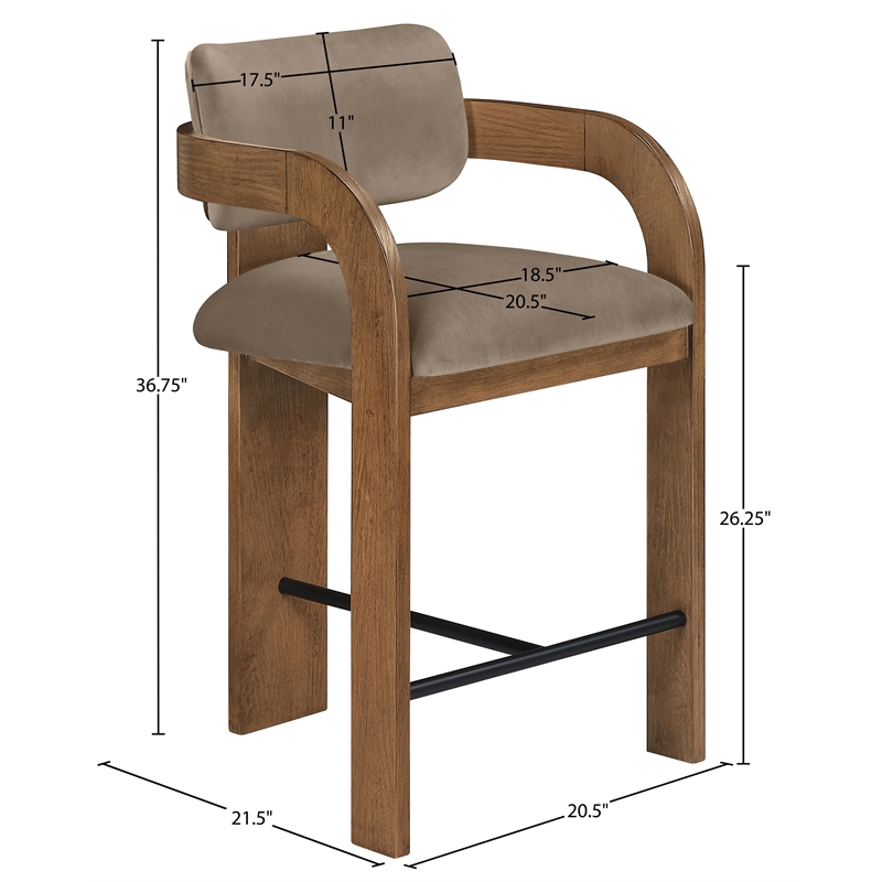 Meridian Furniture Cedra Taupe Velvet Performance Fabric Counter Stool