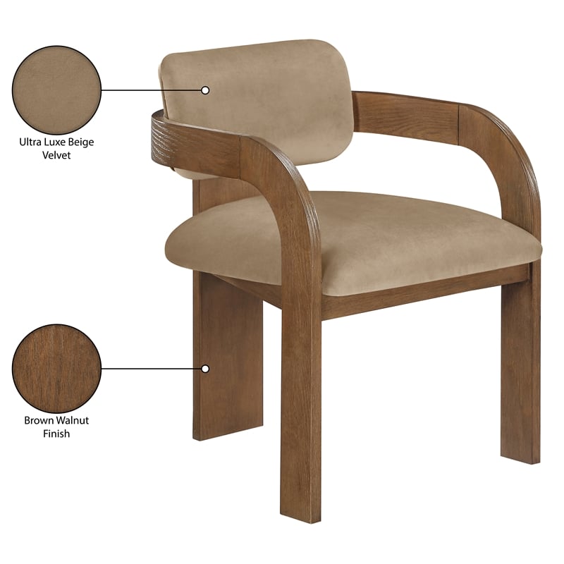 Meridian Furniture Cedra Beige Velvet Performance Fabric Dining Chair (Set of 2)