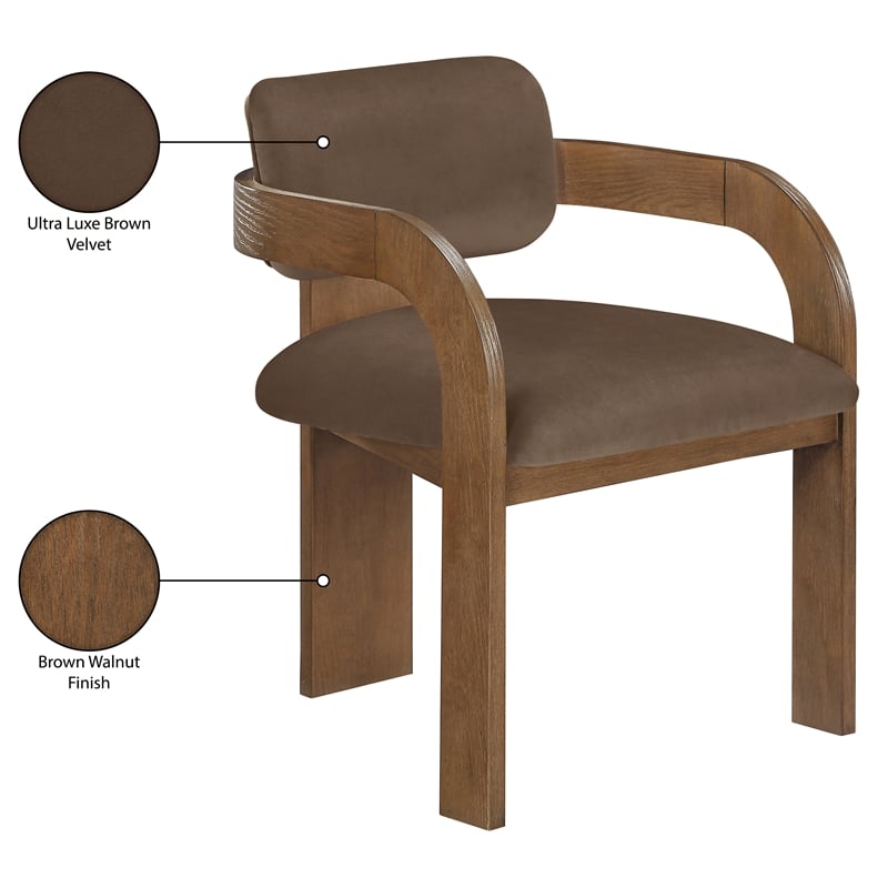 Meridian Furniture Cedra Brown Velvet Performance Fabric Dining Chair (Set of 2)